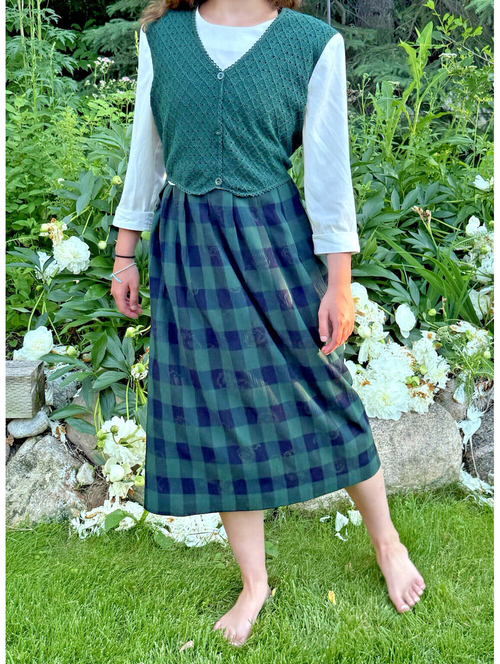 Vtg Miss Dorby Plaid Dress Green Blue Academia Librarian Artsy 90s Teacher